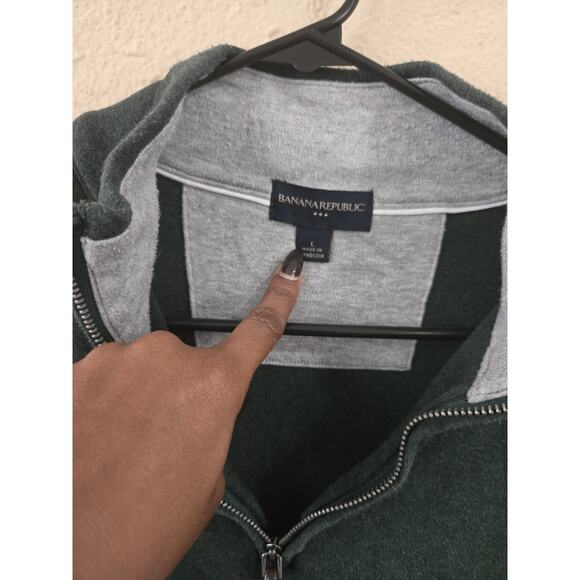 Banana Republic Cotton Quarter Zip Pullover Sweater, Grayish Green, Size Large - Picture 3 of 4